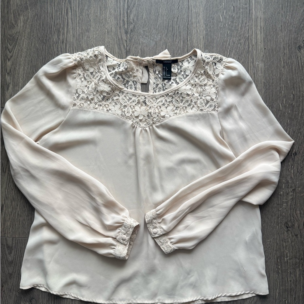 Forever 21 Cream Lace Detail Blouse